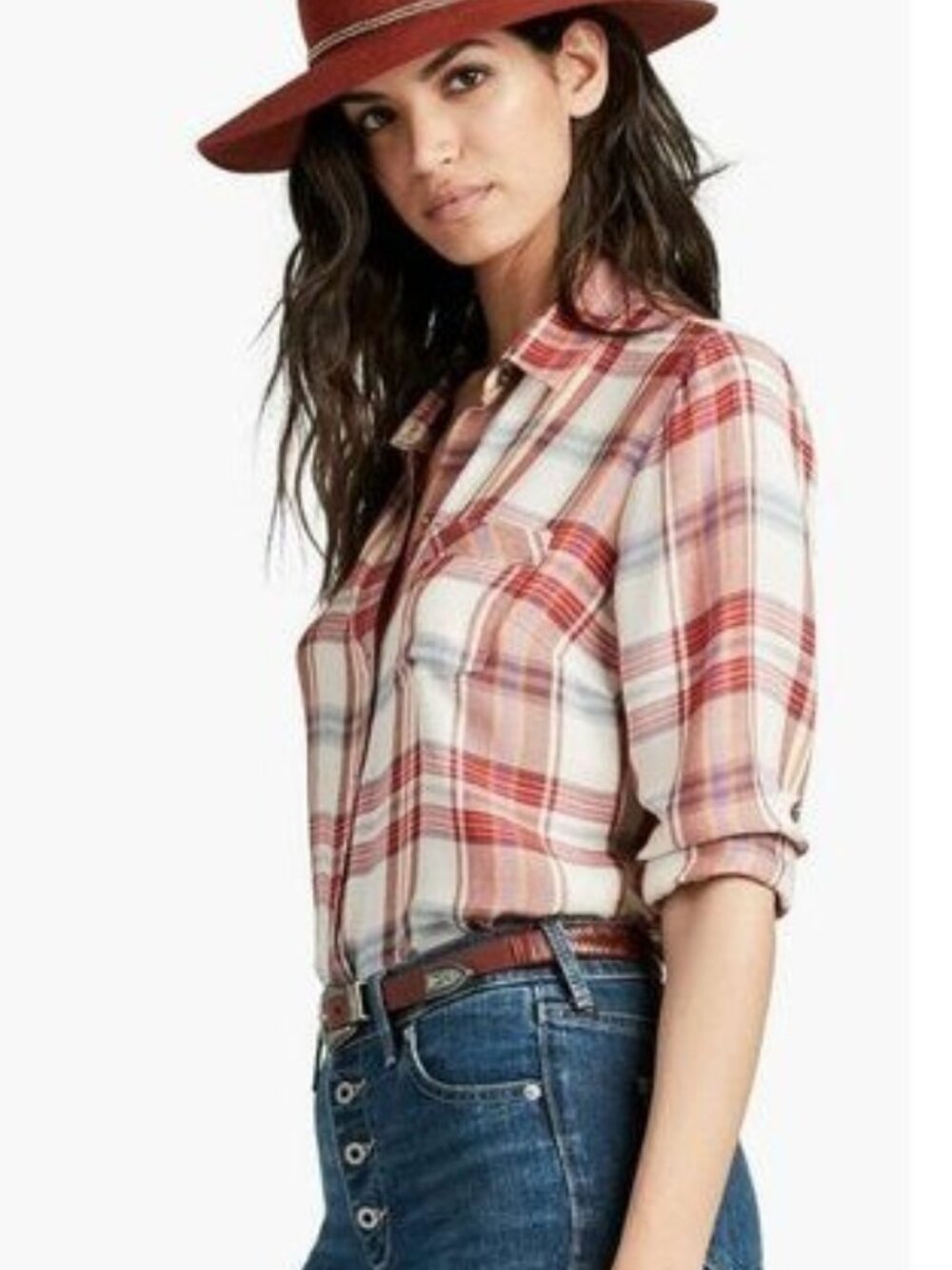 LUCKY BRAND Bungalow Plaid Top - S